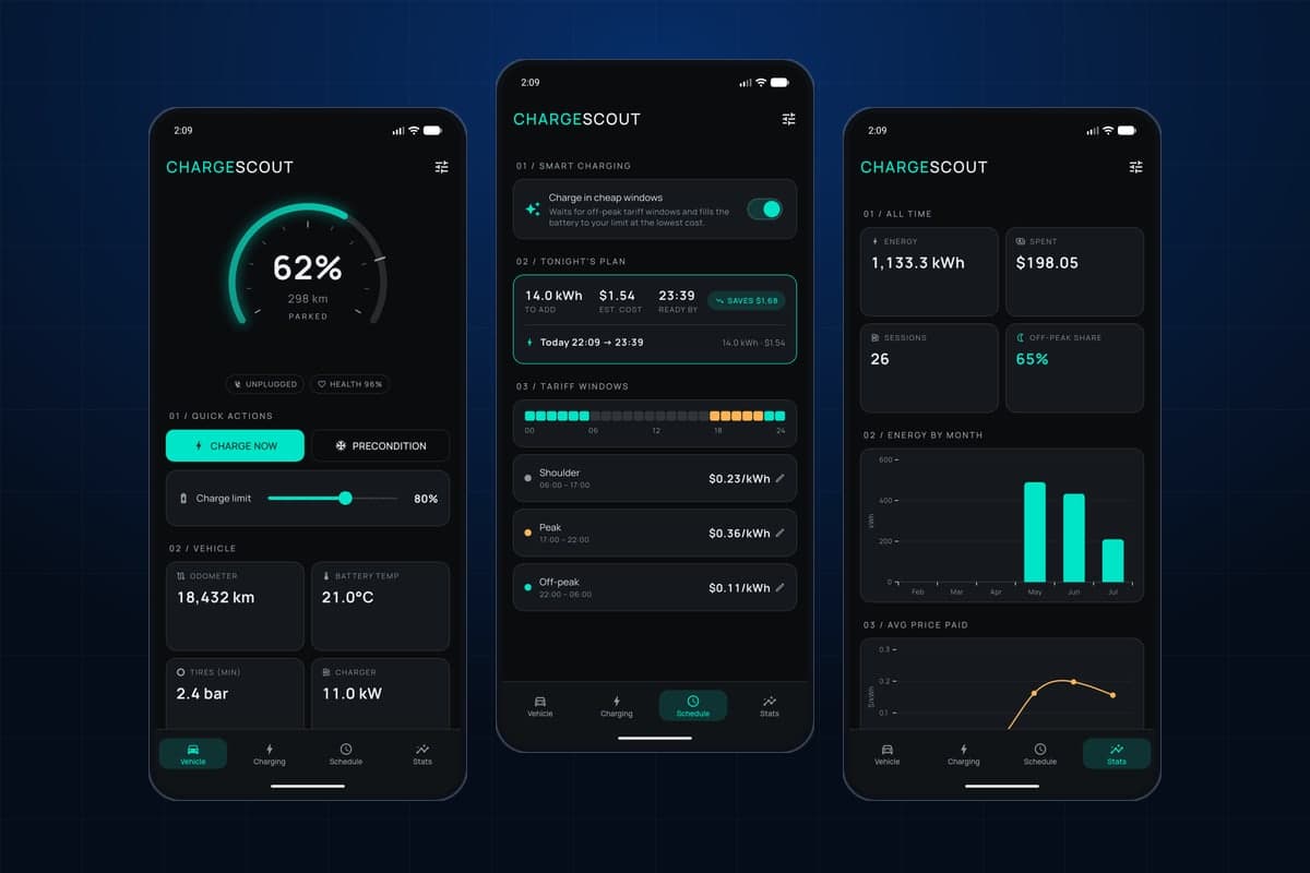 ChargeScout — EV Charging & Battery Companion — Live EV battery state, tariff-aware charge planning, and per-session cost history