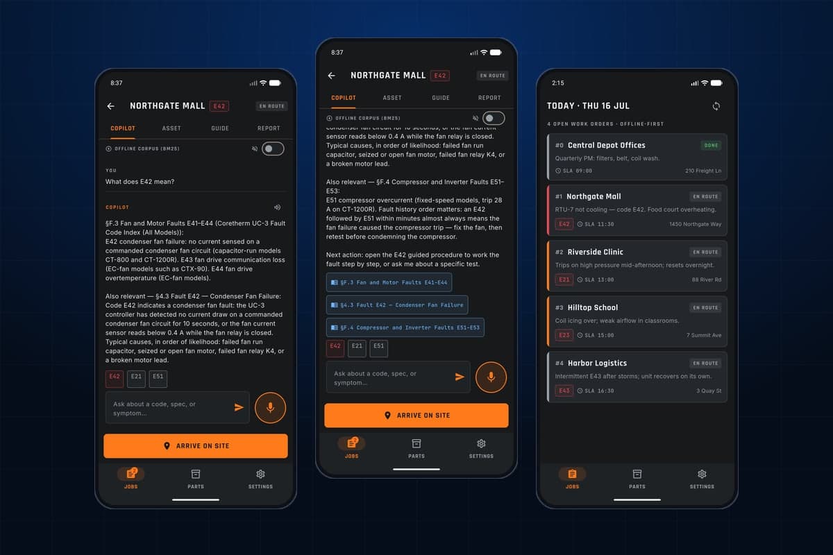 FieldMate — AI Copilot for Field Service — Offline field-service copilot: voice questions, streamed answers cited to the manual